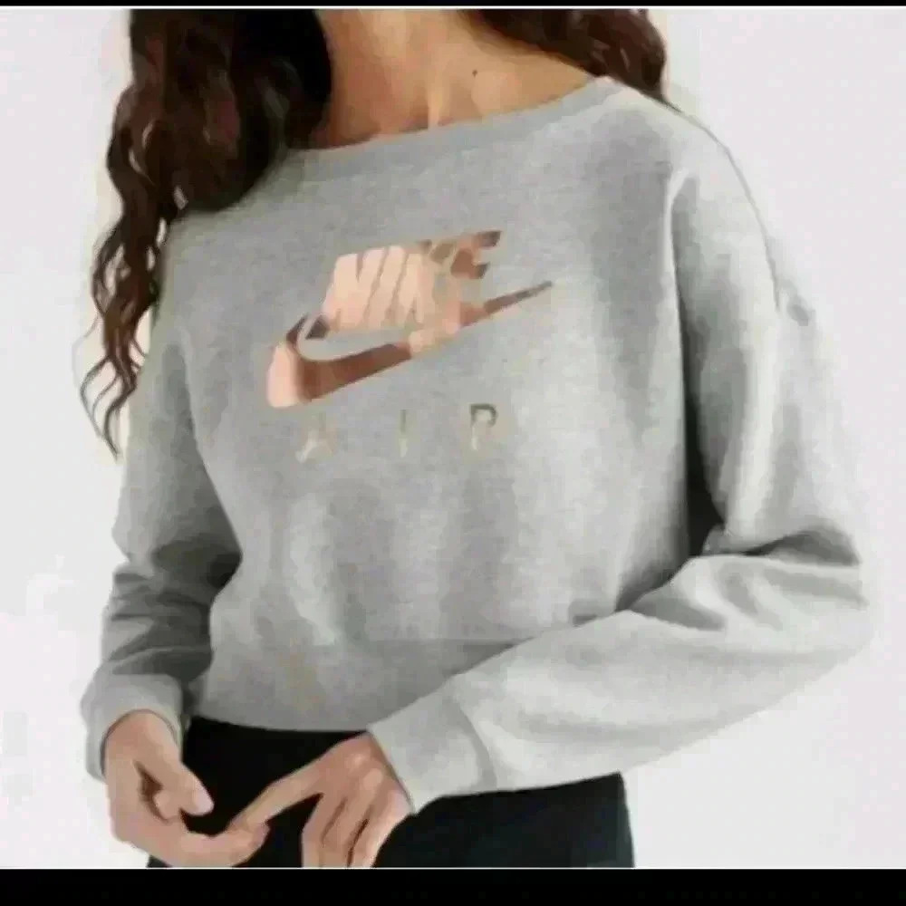 Nike Womens Gray Copped Crew Neck Sweater S